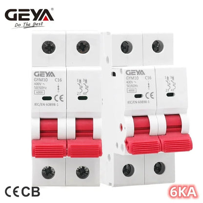 GEYA GYM10 AC MCB 2Pole 6A 10A 16A 20A 25A 32A 40A 50A 63A 220V/400V Mini Circuit Breaker C Curve 6KA CE CB Approved