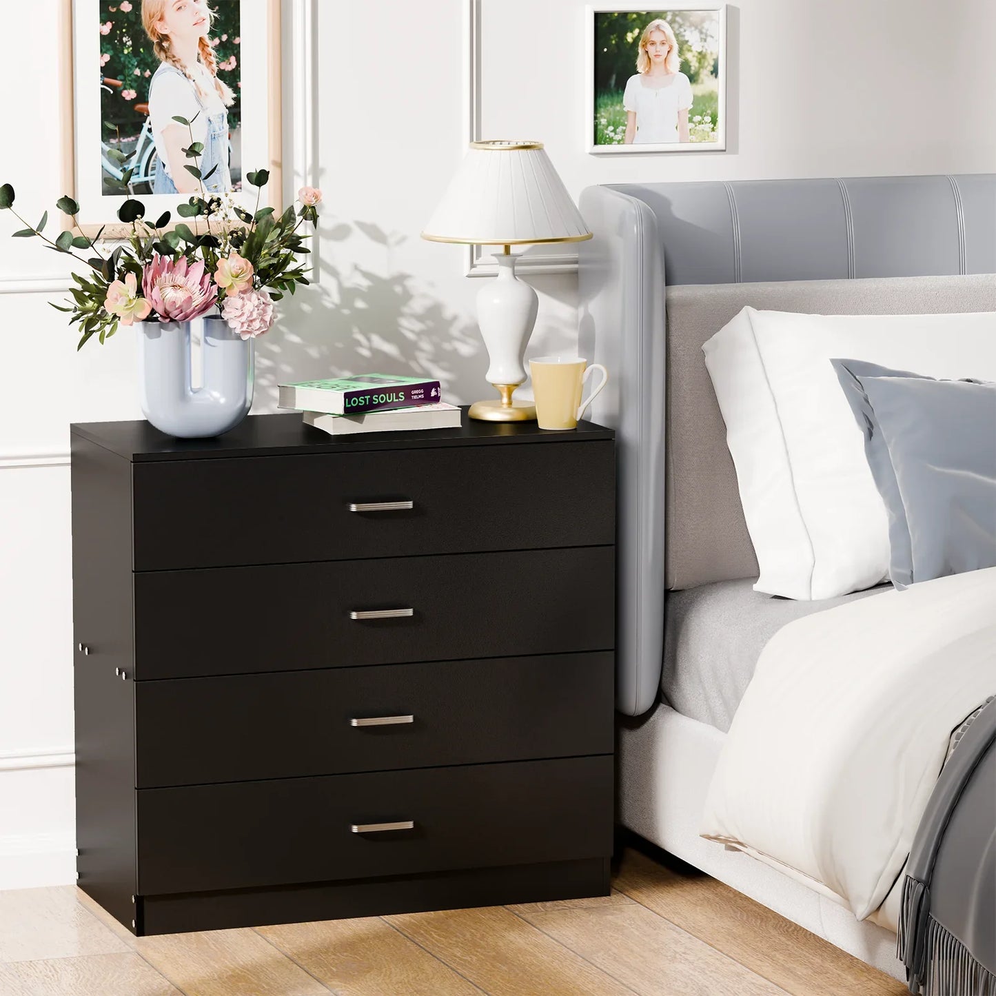 5 Drawer Chest White, Wood Storage Cabinet Dresser for Bedroom, Hallway, Closet Organizer, Modern Furniture (75x36x90cm)