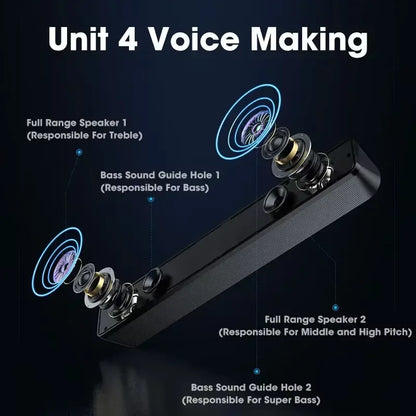 Wired Bluetooth Speaker USB Powered Soundbar Stereo Bass Dual Speaker Home Theater TV PC Laptop Gaming Portable Audio Box