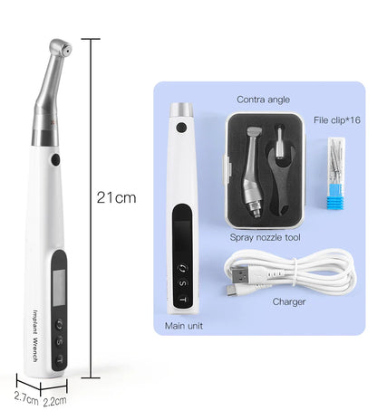 AZDENT Dental Implant Motor Electric Wireless Torque Driver Implant Torque Wrench with 16pcs Screwdrivers Contra Angle Motor