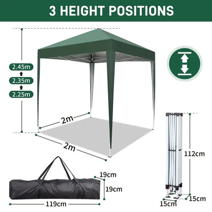 x 2m Pop Up Canopy Tent, Outdoor Gazebo Folding Canopy with Carry Bag for Commercial Events, Party, Backyard BBQ, Camping, Gree