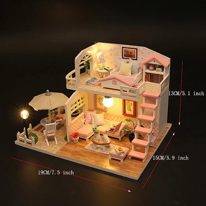 3D Puzzle Building Model Kit Wooden Miniature Doll House With LED Lights Assembled DollHouses Home Decoration Birthday Gifts