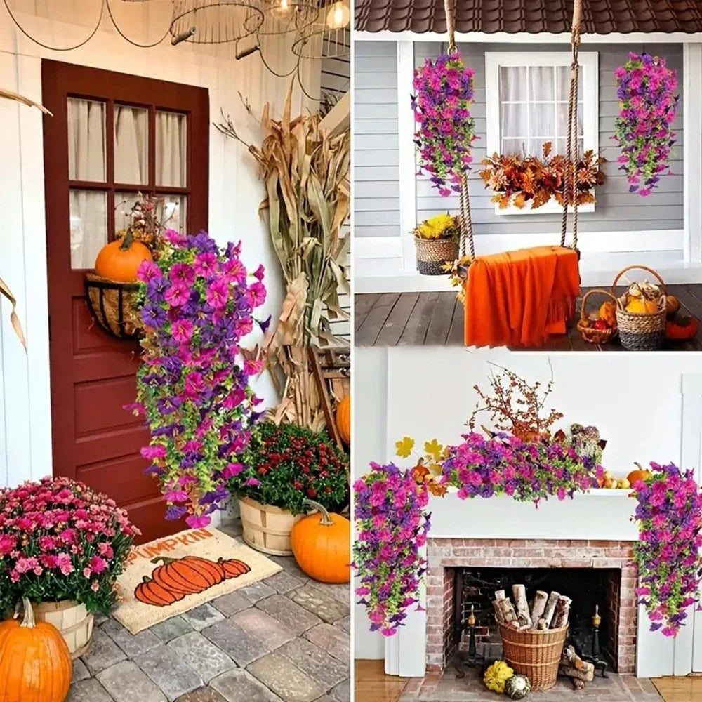 Outdoor courtyard simulation flower eucalyptus morning glory silk flower home wedding decoration wall hanging rattan flower vine