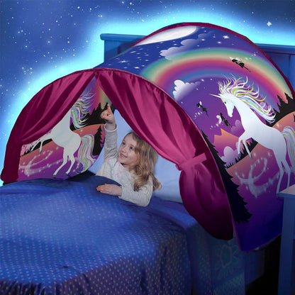 Dream Tent with light show for Kids Bed with Storage Pocket Foldable Kids Tent on Bed Mosquito Net Tent