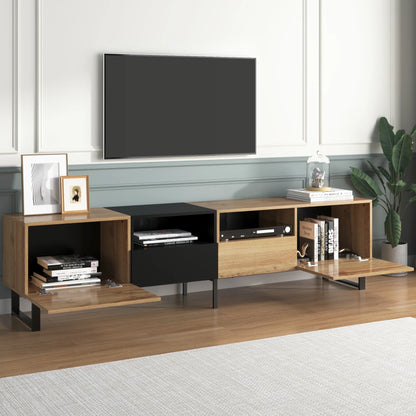 PINGGO Modern Minimalist TV Cabinet Large Capacity Storage Cabinet With Doors And Drawers Wood Grain Design TV Media Console