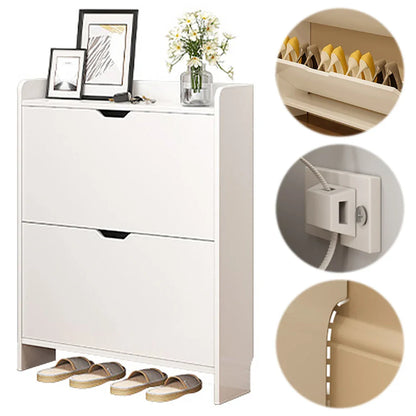 2-Tier Wooden Entrance Shoe Cabinet with Flip Drawers Shoe Organizer Cabinet Space Saving Free-Standing Shoe Cabinet for Hallway