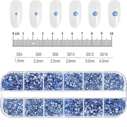 2400pcs+ Shiny Clear Crystal Gems Nail Rhinestones 1.5-4mm Mixed Round Glass Stone Flatback Nail Charms 12grids Nail Diamond DIY