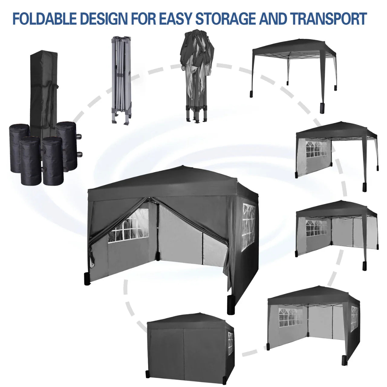 mcc direct Pop-up Gazebo 3m x 3m with Sides & 4 Weight Bags & Silver Protective Layer Waterproof Marquee Canopy WS
