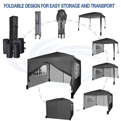 mcc direct Pop-up Gazebo 3m x 3m with Sides & 4 Weight Bags & Silver Protective Layer Waterproof Marquee Canopy WS