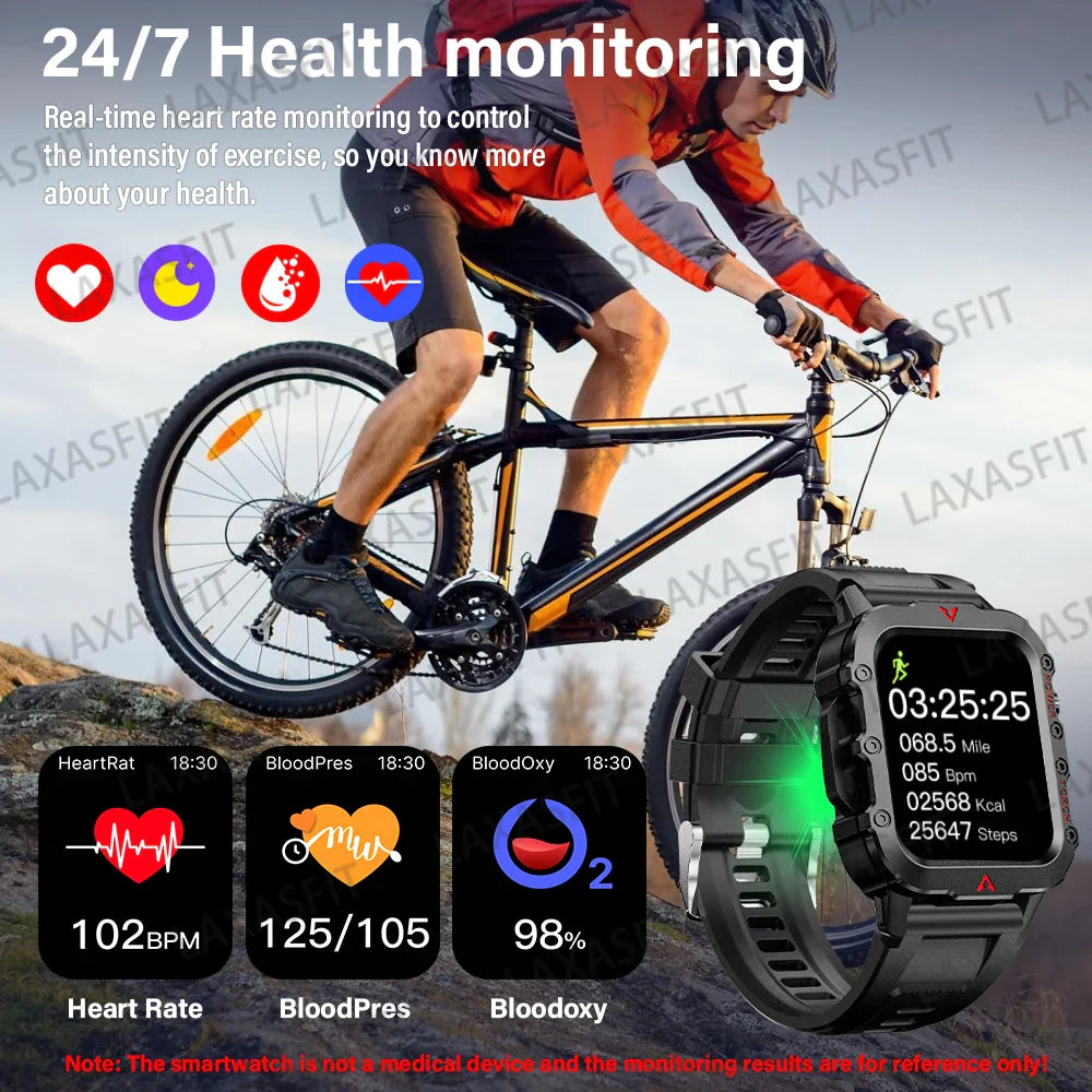 LAXASFIT 2026 New Men's Smart Watch Outdoor Sports Watch 1.85 Inch Voice Assistant Bluetooth Call LED Flashlight Smartwatch