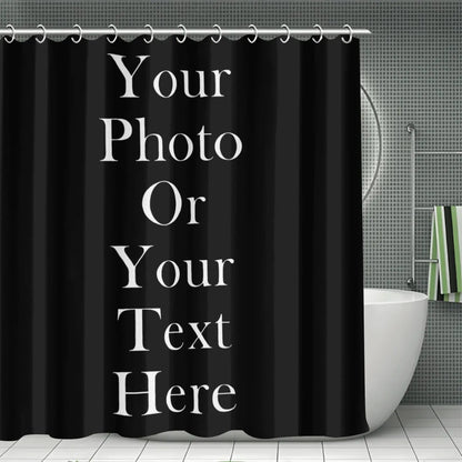 Custom Photo Shower Curtain Personalized Text Design DIY Home Decor Unique Gift Idea Black Background Custom Print