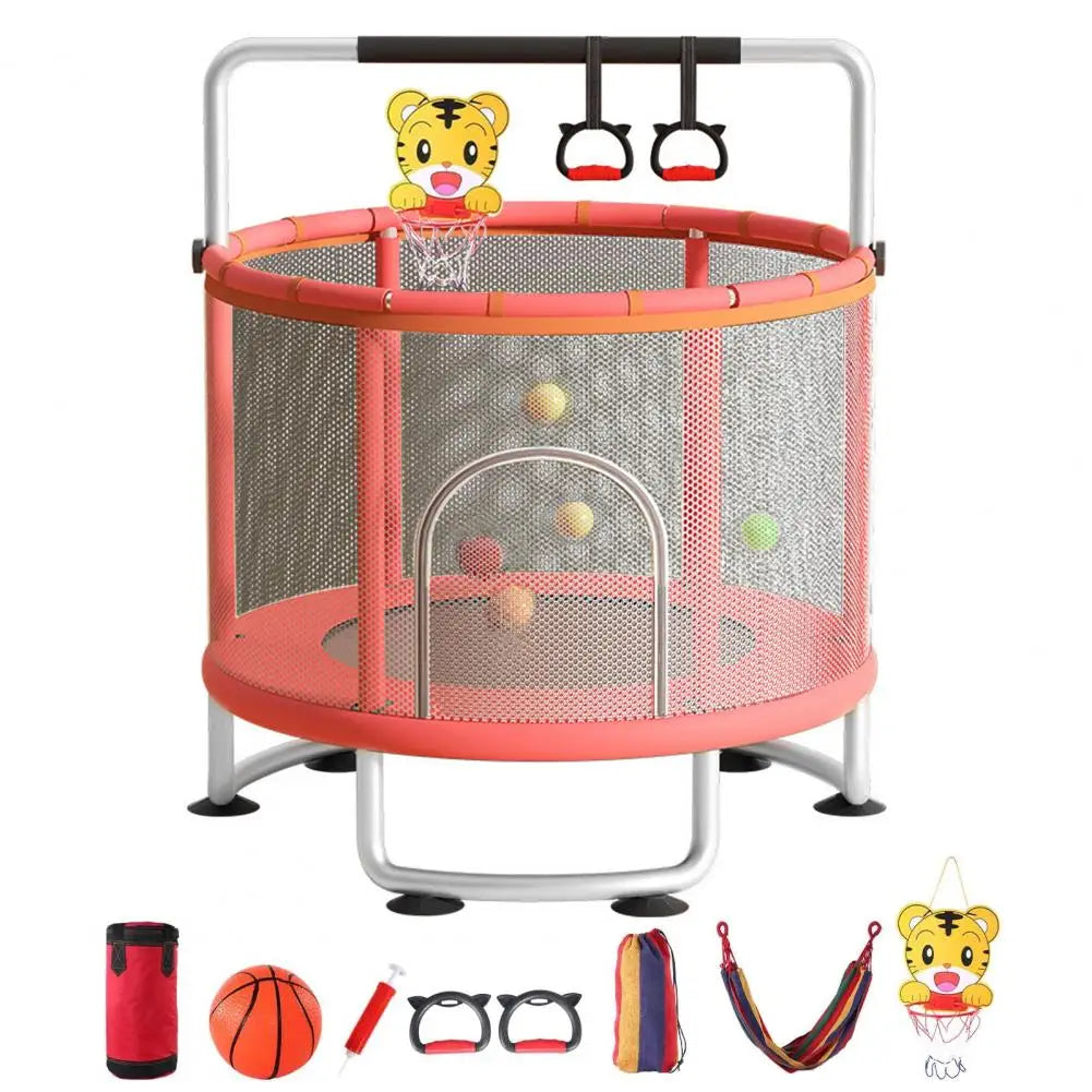 Kids Trampoline, Adjustable Toddler Trampoline with Basketball Hoop, Swing, Sandbag, Ocean Balls,Trampoline with Enclosure Net