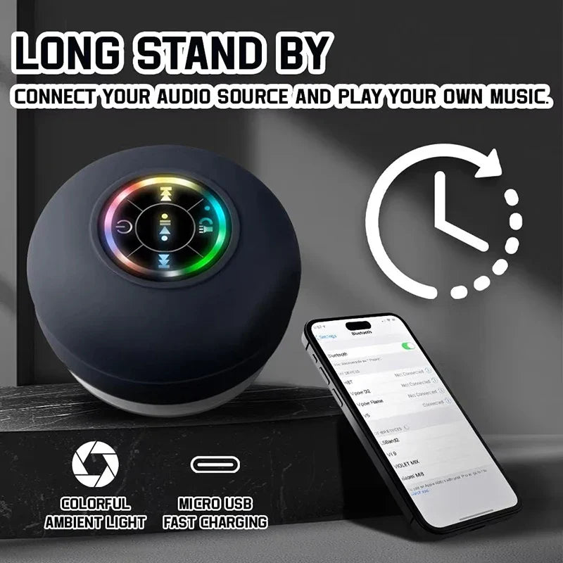 Bluetooth Speaker Portable Wireless Mini LED Speaker With Mic Suction Cup IPX4 Waterproof Resistant For Travel Outdoor Bathroom