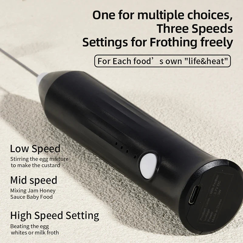 HOT  Electric Milk Frother + Egg Beater Wireless Type-C Charging 3 Speeds Mini Handheld Foam Maker Coffee Whisk Cooking Tools