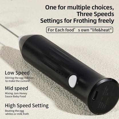 HOT  Electric Milk Frother + Egg Beater Wireless Type-C Charging 3 Speeds Mini Handheld Foam Maker Coffee Whisk Cooking Tools