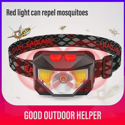1-3PCS Rechargeable LED Headlamp Sensor Headlight With COB and LED Beads 8 Lighting Modes White and Red Light Fishing Light