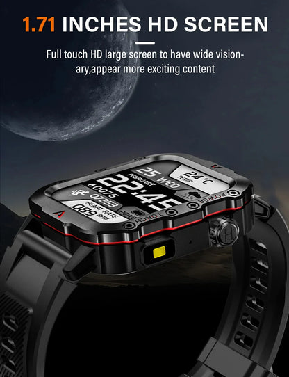 LAXASFIT 2026 New Men's Smart Watch Outdoor Sports Watch 1.85 Inch Voice Assistant Bluetooth Call LED Flashlight Smartwatch