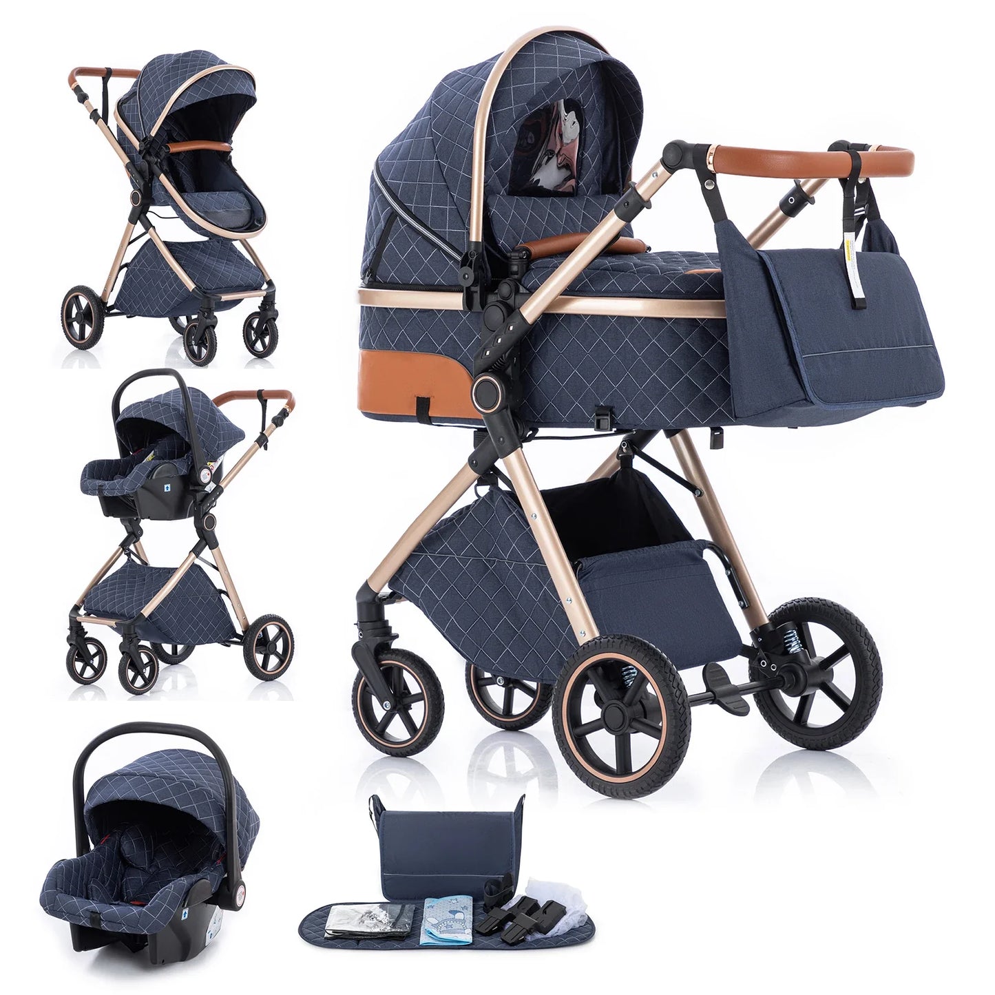 Luxury Baby Stroller 3 in1 Portable Baby Carriage Folding Prams High Landscape Car for Newborn Baby Adjustable Handle travel
