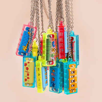 10/20Pcs Cartoon Mini Harmonica with Necklace Musical Toys for Kids Birthday Party Favors Pinata Fillers Boy Girl Christmas Gift