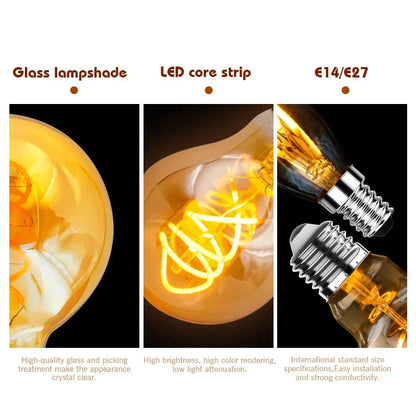 1-10pcs E27 E14 Retro Edison LED Filament Bulb AC 220V Spiral Light C35 G45 A60 ST64 G80 G95 G125 Glass Bulb Retro Candle Lamp