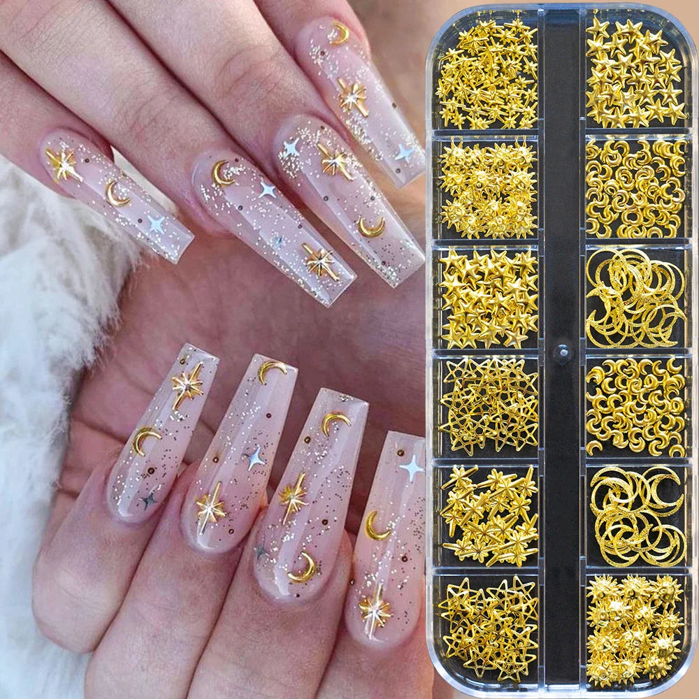 12Grid Shiny Silver Half Round Metal Caviar Bead Nail Rivets Charms 2/3/4/5/6/8mm Flatback Pearl Balls Nail Art Studs Y2k Decora