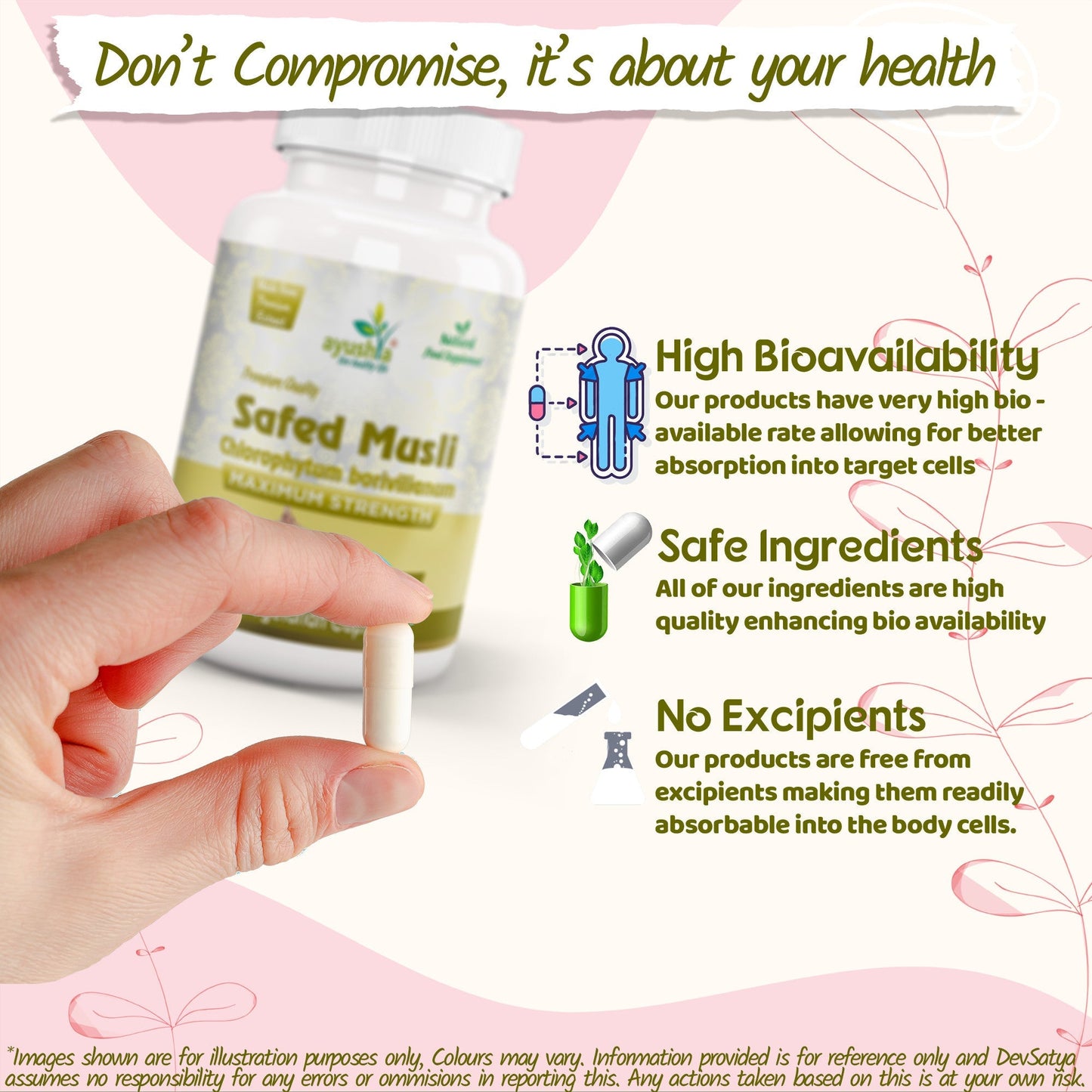 Ayushya Safed Musli Capsules (Chlorophytum Borivilianum) Strength & Stamina Support - Vegan, Gluten Free, Non-GMO, 60 Capsules