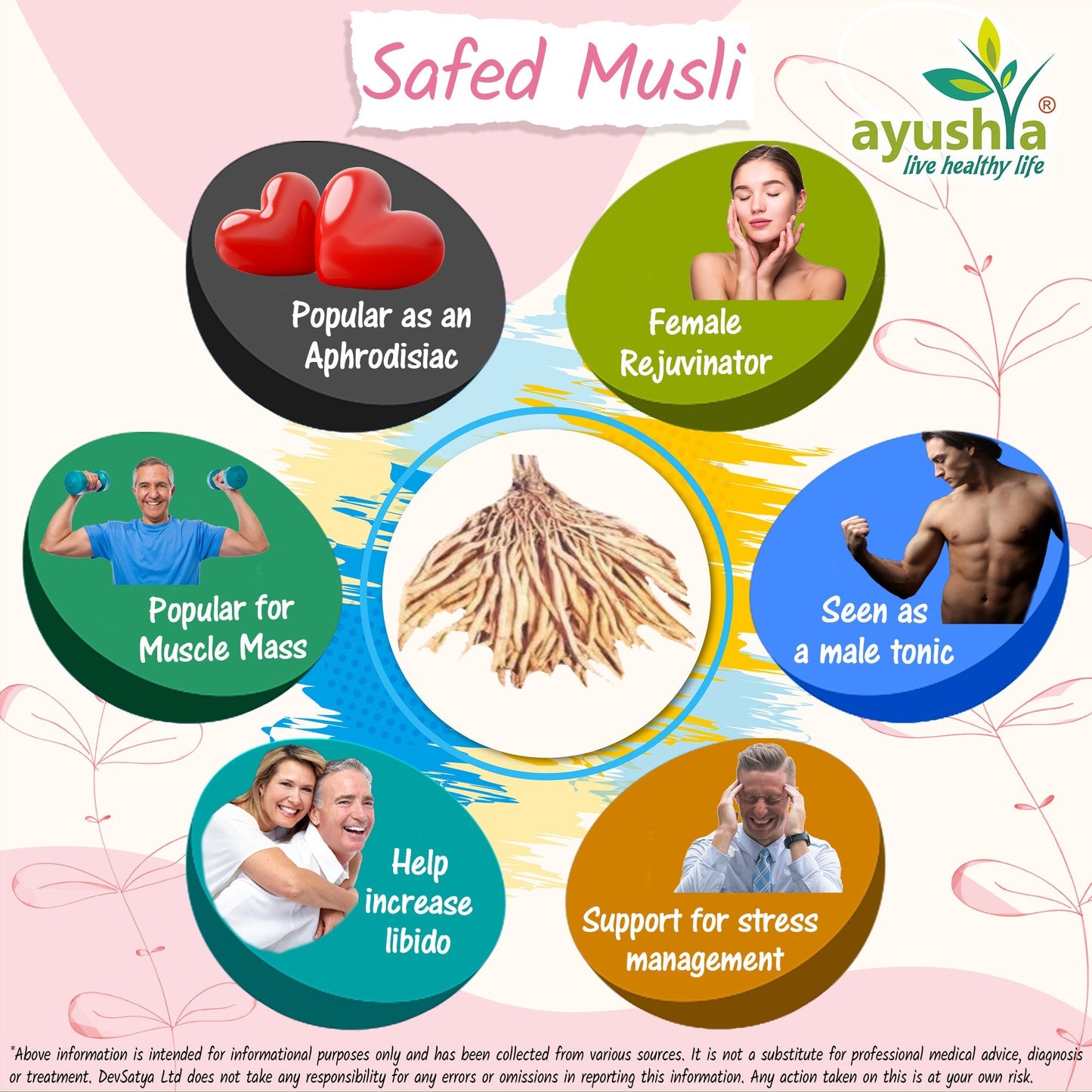 Ayushya Safed Musli Capsules (Chlorophytum Borivilianum) Strength & Stamina Support - Vegan, Gluten Free, Non-GMO, 60 Capsules