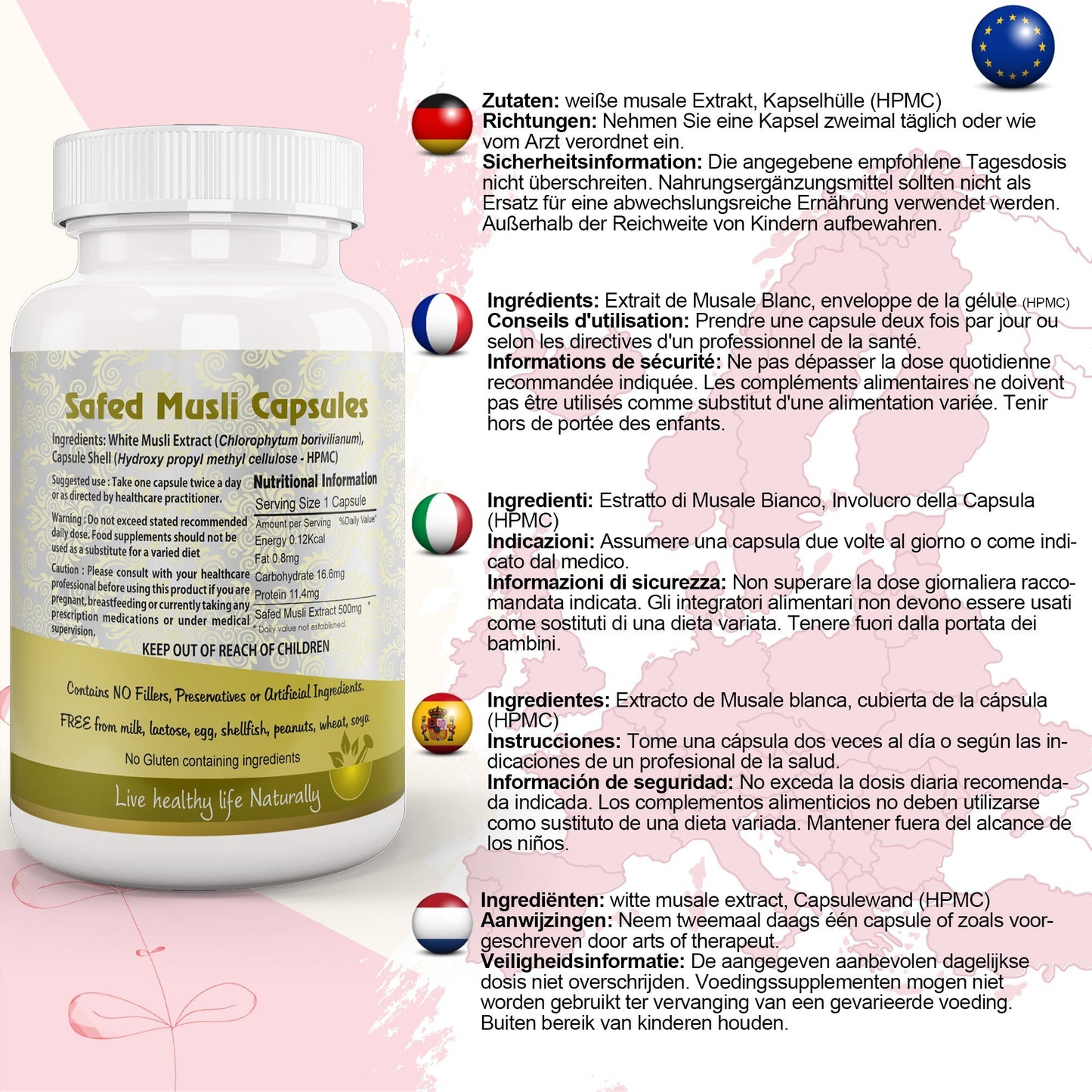 Ayushya Safed Musli Capsules (Chlorophytum Borivilianum) Strength & Stamina Support - Vegan, Gluten Free, Non-GMO, 60 Capsules