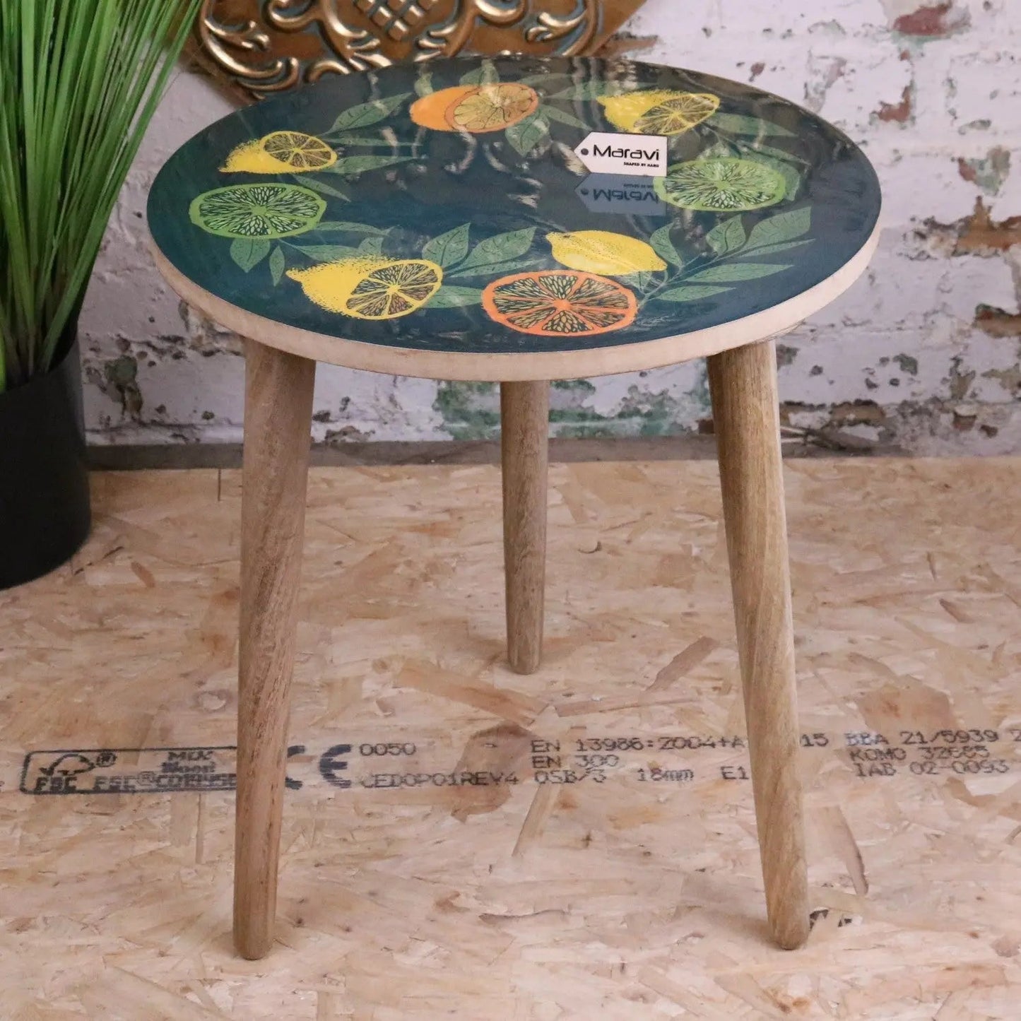 Saitras Enamel Top Table Citrus Design - Green