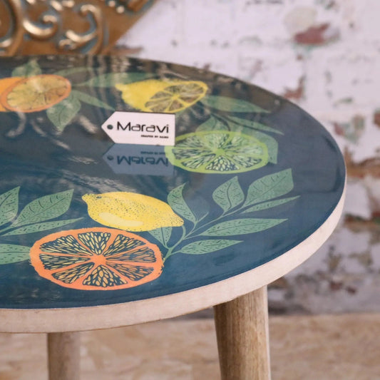 Saitras Enamel Top Table Citrus Design - Green