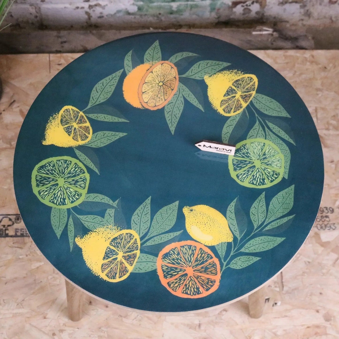 Saitras Enamel Top Table Citrus Design - Green
