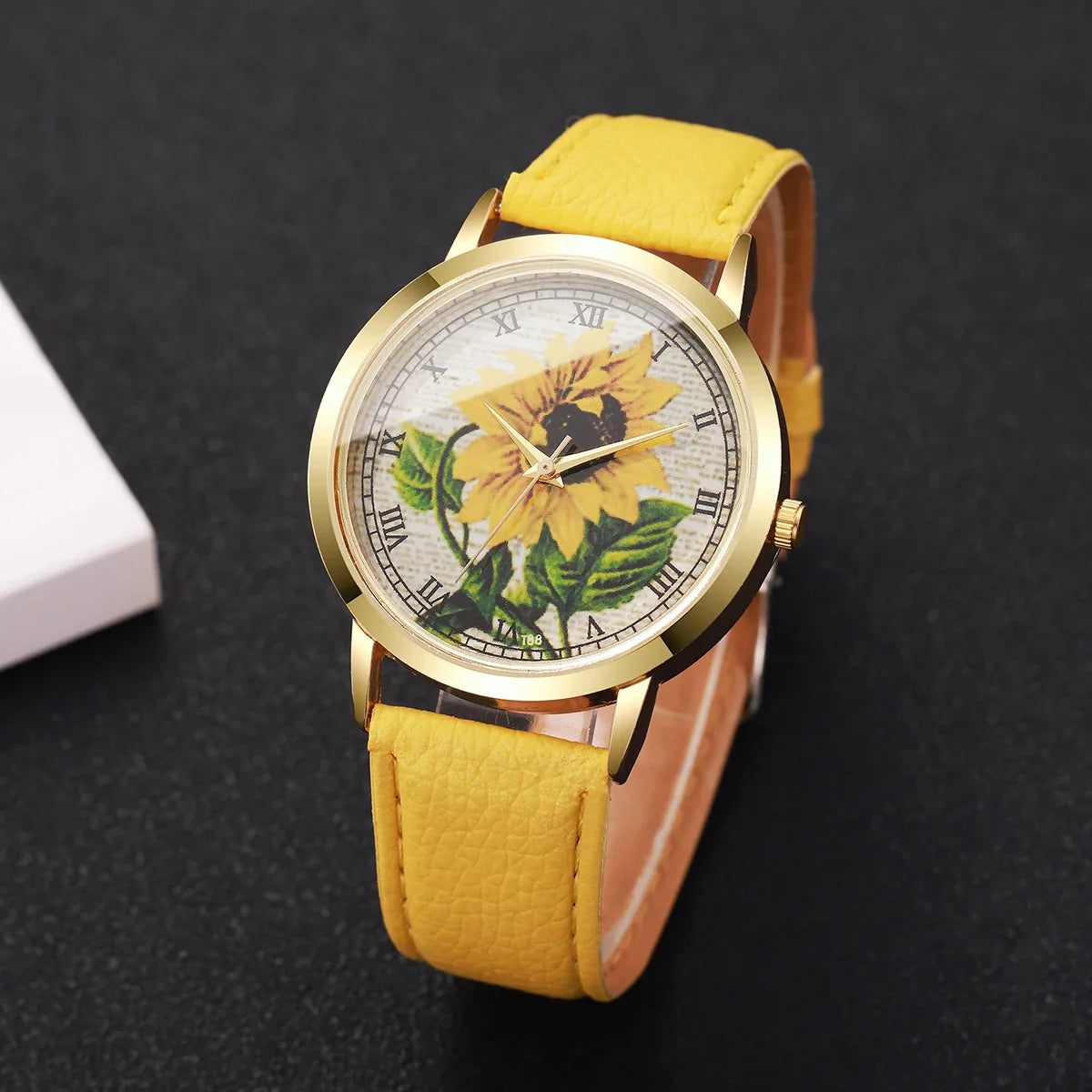 Fashion Flower Roma Dial Women Wristwatch Casual Leather Strap Quartz Watches For Ladies Clock Reloj Mujer（Without Box）