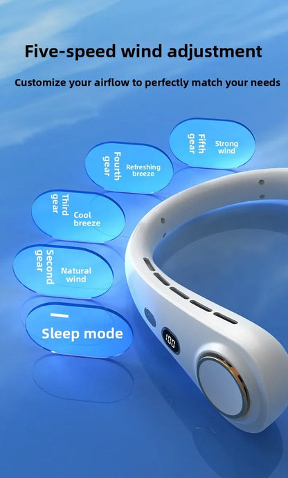 USB Hanging Neck Fan Portable Bladeless Mini Rechargeable Mute LED Digital Display Electric Air Cooler Handheld