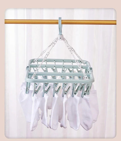 1/3PCS Foldable Drip Hanger with 32 Clips - Plastic Hanging Drying Rack for Clothes Underwear Socks Suitable for Bedroom Balcony