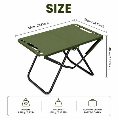 Green Portable Foldable Camping Table, Hollow Edge Hangable Design, Lightweight Durable Table for Picnic Beach Outdoor Travel