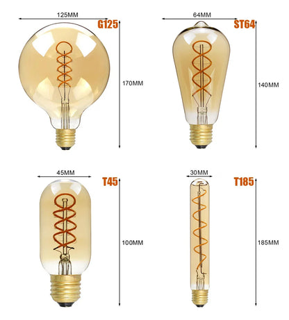 E27 LED Filament Light Bulb 220V 4W A60 ST64 T45 T185 G80 G95 G125 Retro Vintage ampoules LED Edison Lamp Spiral Bulb For Home