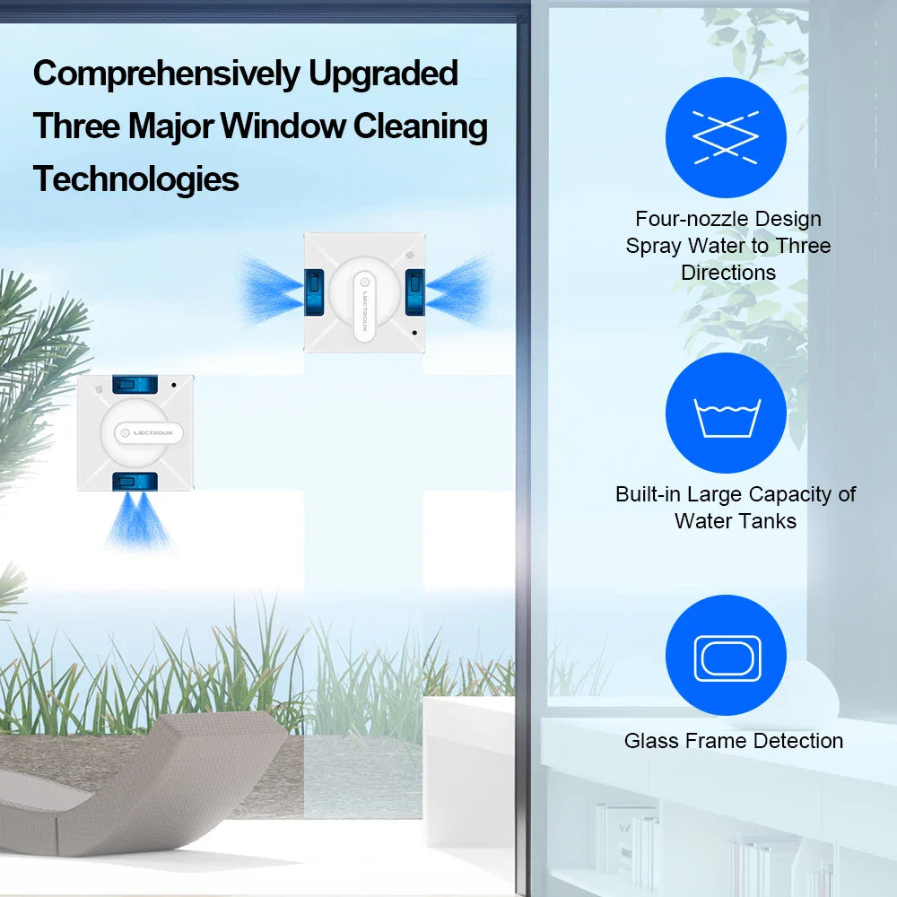 Robot Window Cleaner Liectroux YW509, 4-Way Water Spray,Home Glass Floor Window Robot Vacuum Cleaner,Strong Vacuum,Smart Memory