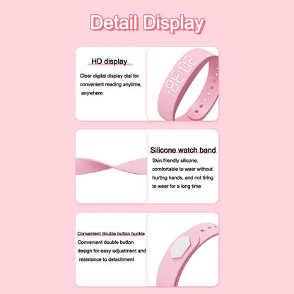 LED Digital Alarm Clock Watch Adjustable Silicone Snooze-proof Alarm Bracelet with Running Pedometer Waterproof Vibrating Alarm
