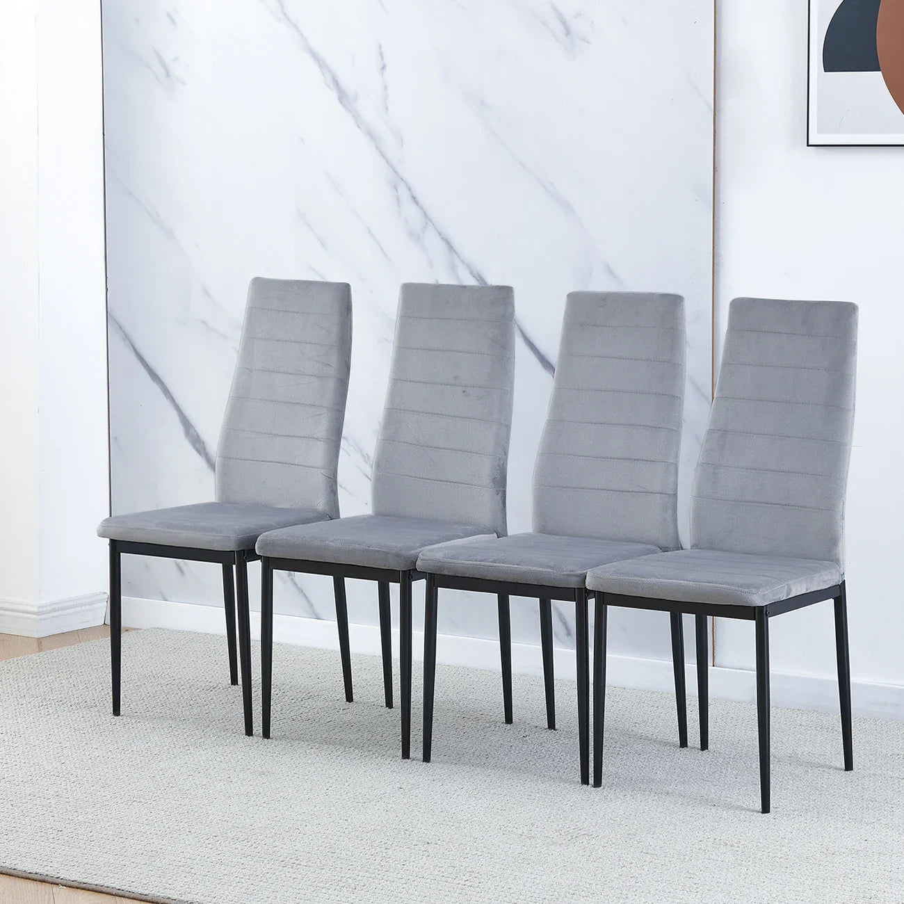 BonChoice Set of 2/4/6 Dining Chairs PU Leather/Velvet High Back With Metal Legs For Dining Room Kitchen Restaurant Office