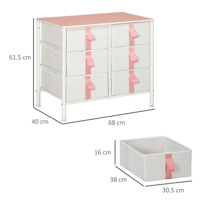 Chest of Drawers, Cloth Organizer Unit with 6 Fabric Drawers, Metal Frame and Wooden Top, Storage Cabinet for Kids Room, Living