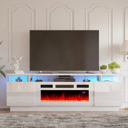Floating Fireplace Tv Stand Modern High Gloss 72" Entertainment Center Wall Mounted Electric Fireplace Tv Media Console