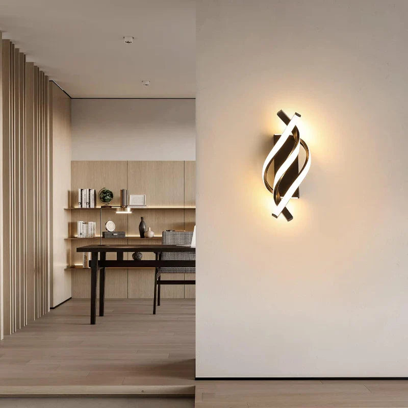 Curved Spiral Design LED Wall Lamp for Bedroom Bedside Corridor Living Room Staircase Corridor Lighting Fixture Home Decor Light