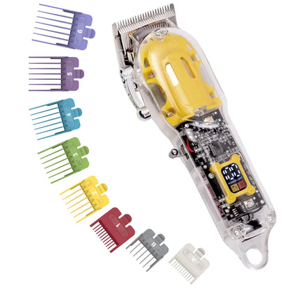 Hatteker Transparent Professional Hair Clipper USB Rechargeable Trimmer with LED Display Cordless Cutting Grooming Tool for Men