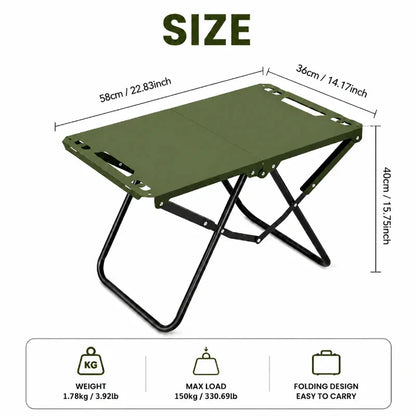 Green Portable Foldable Camping Table, Hollow Edge Hangable Design, Lightweight Durable Table for Picnic Beach Outdoor Travel