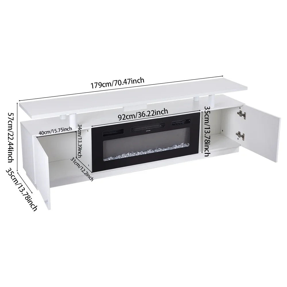 Electric Fire Insert TV Stand, 180cm Media Console Storage Table & 92cm Electric Fireplace with Remote Control, 12 LED Backlight