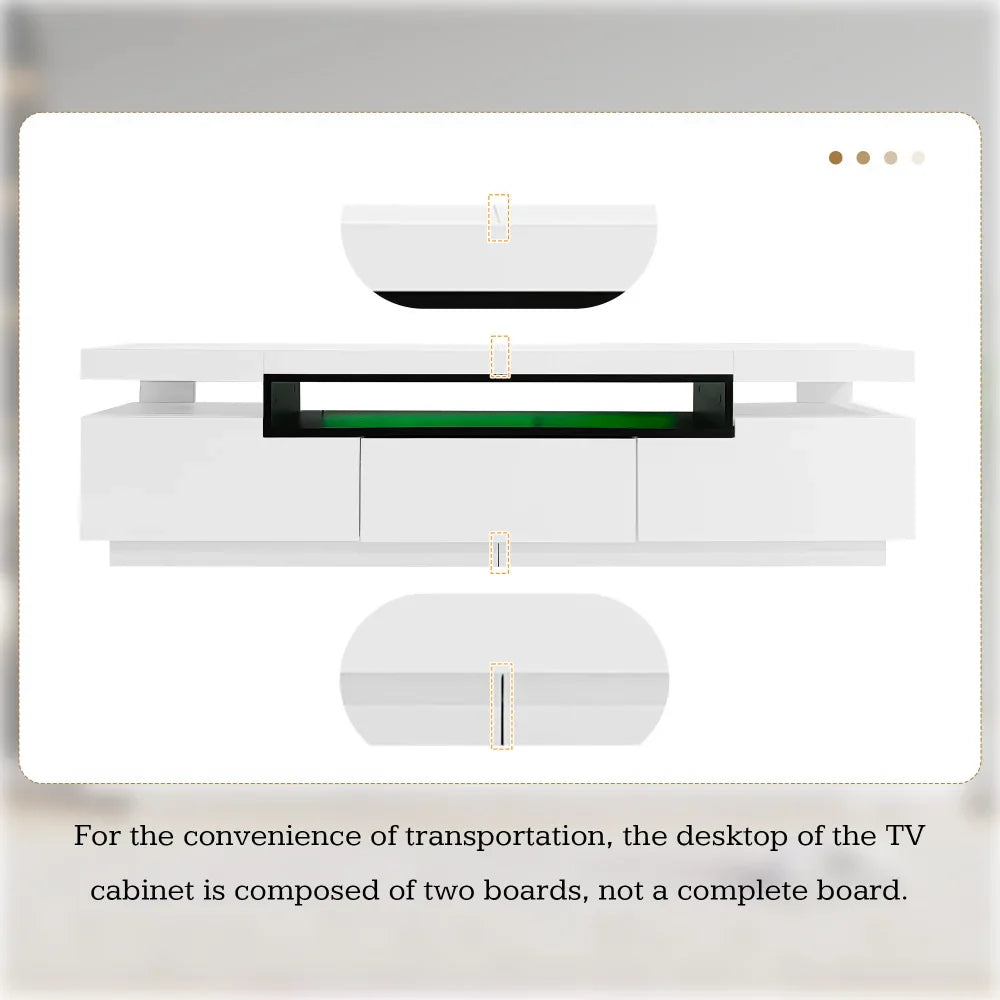 PINGGO TV Stand Cabinet for 70-inch TV High Gloss TV Stand Unit with LED Lights 160CM, 3 Drawers, 3 Open Storage Space