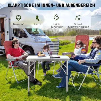4ft Collapsible Height-Adjustable Aluminium Table for Camping Barbecue, with Handle Outdoor Garden Picnic  Travel Weatherproof