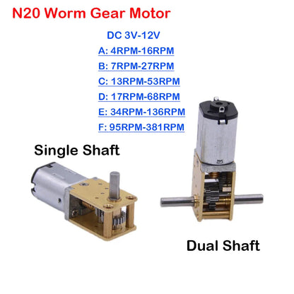 1PCS N20 All Metal Gear Motor DC 3V-12V 4RPM-381RPM Slow Speed High Torque Dual axis Engine Worm Reduction Motor For Smart Robot