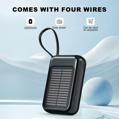 20000mAh Portable Solar Power Bank Built in 4 Cables External Battery Pack  Mini Powerbank  with LED Light for Cell Phones