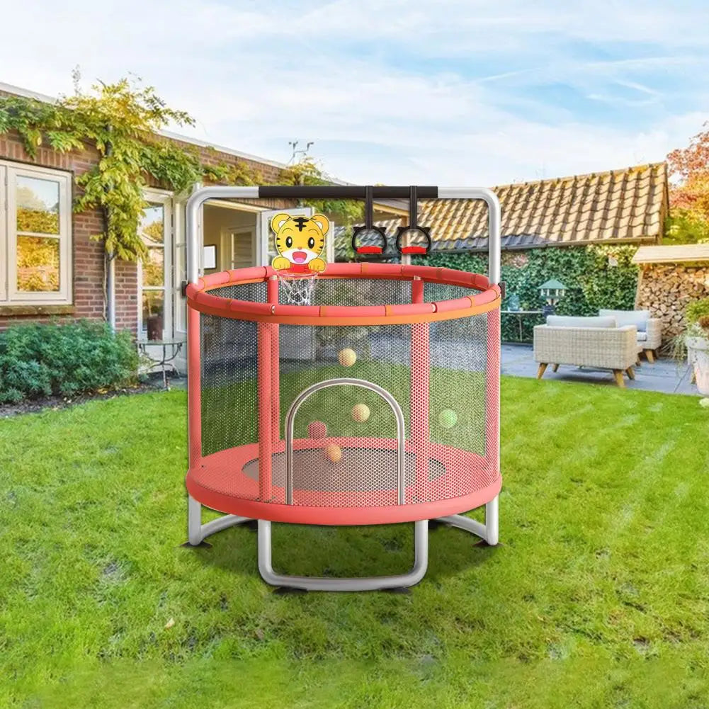 Kids Trampoline, Adjustable Toddler Trampoline with Basketball Hoop, Swing, Sandbag, Ocean Balls,Trampoline with Enclosure Net